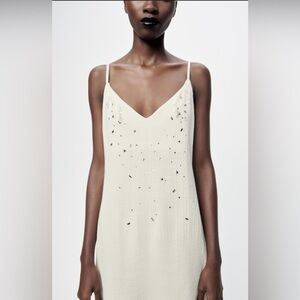 Zara White Sleeveless Top with jeweled Accents